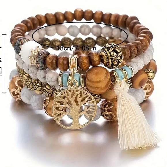Boho-Chic 4pcs/set Tree of Life Charmed Multilayer Bracelets - Picture 4 of 4